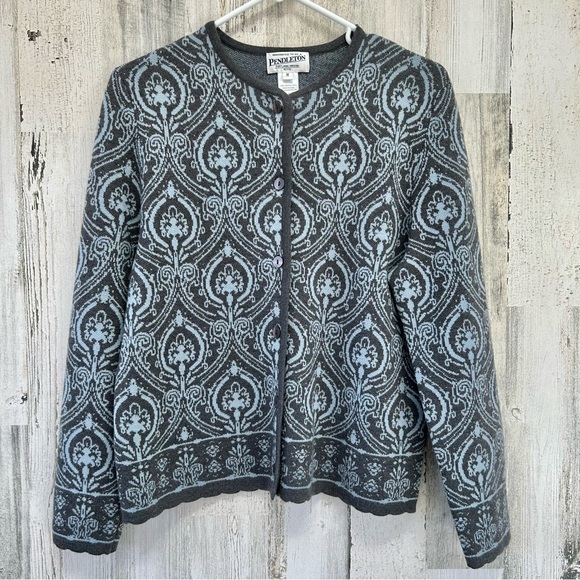 PENDLETON Grey Blue Merino Wool Cardigan Sweater MP - Picture 1 of 5